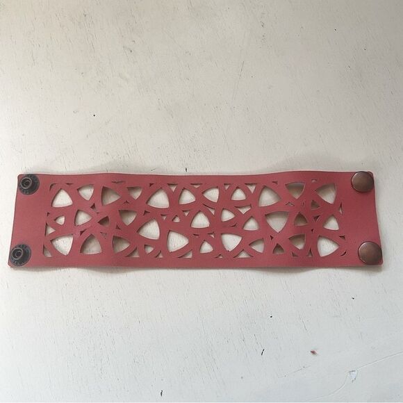 LEATHER Cuff Handmade Wide Cutout Salmon Color - Picture 3 of 6